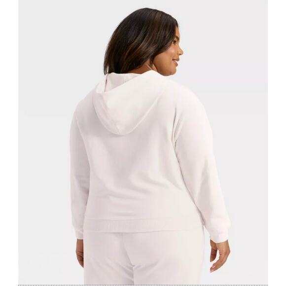 Women's Fleece Zip-up Sweatshirt - Auden™ Cream 3X Soft Drawstring Hood New - Picture 4 of 6